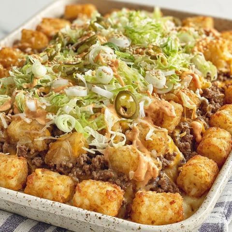 A dish of Big Mac Tater Tot Casserole.