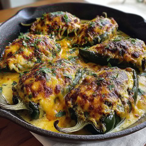 A pan of baked chili rellenos cheese.