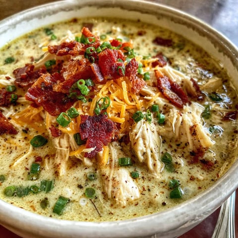 A bowl of creamy chicken bacon soup.