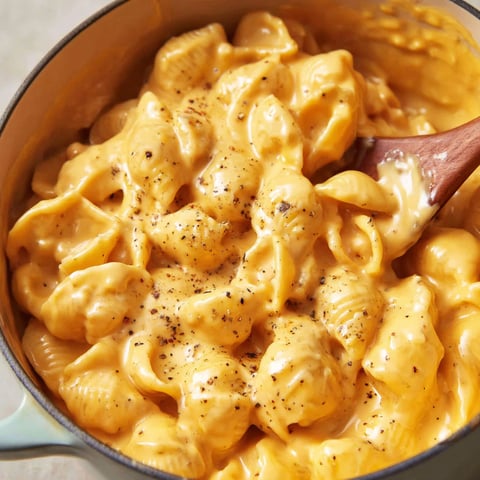 A bowl of macaroni and cheese.