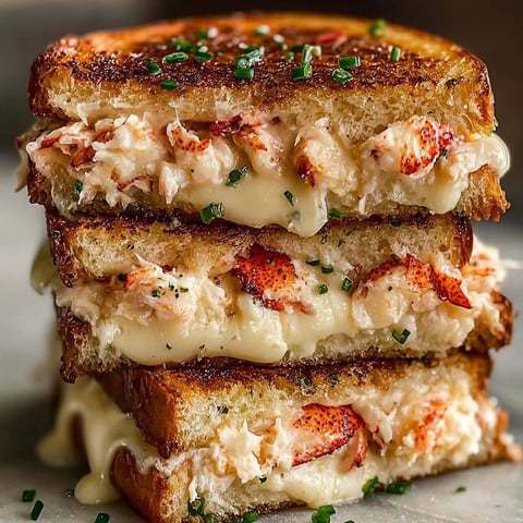 A stack of lobster grilled cheese sandwiches.