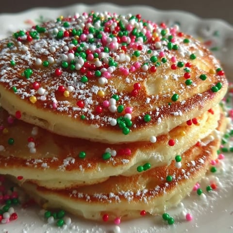 A stack of pancakes with sprinkles on top.