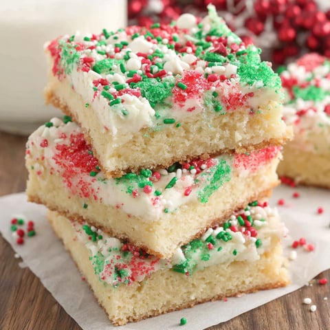 A stack of Christmas sugar cookie bars.