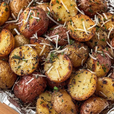 Grilled potatoes with cheese and herbs.