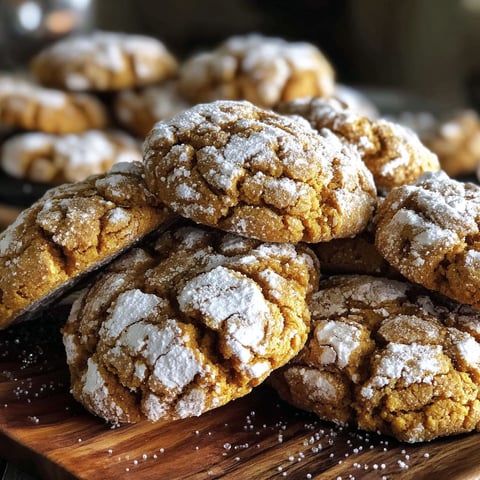 A wooden table with a plate of pumpkin crinkle cookies.