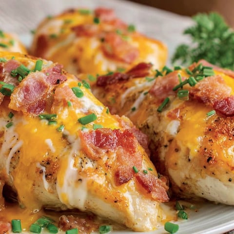 Baked Crack Chicken with Bacon and Parsley.