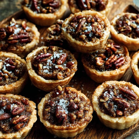 Mini pecan pies with a dusting of sugar.