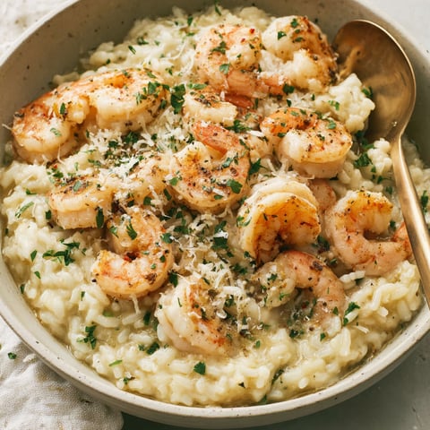 A bowl of shrimp and rice with a spoon in it.