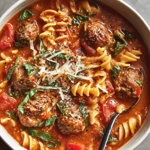 A bowl of Italian meatball soup.