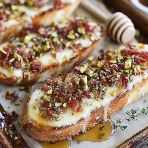 Two slices of bread with cheese and almonds.