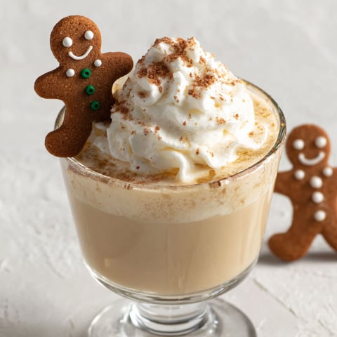 A gingerbread man is sitting on top of a gingerbread cocktail.
