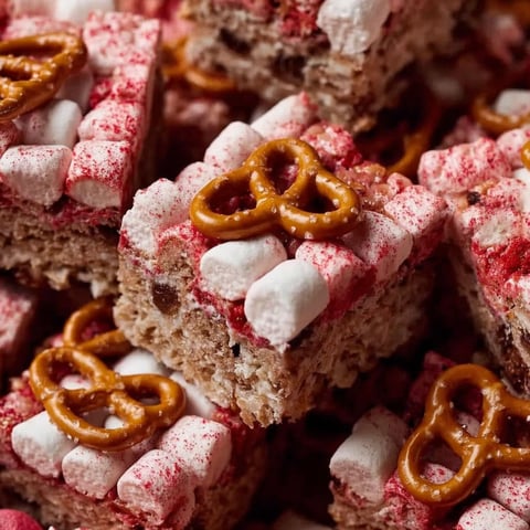 Marshmallows and pretzels are combined to create a sweet and salty treat.