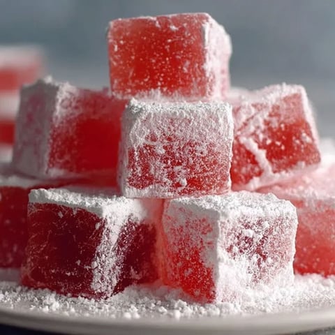 A plate of red and white Turkish Delight.