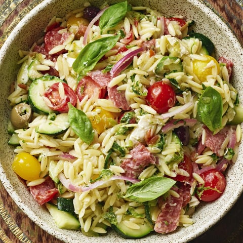 A bowl of Italian Orzo Salad.
