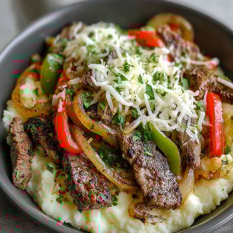 A bowl of food with cheese and peppers.