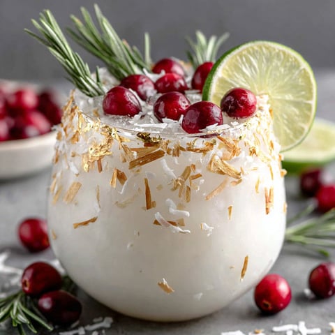 A white Christmas margarita with cranberries and lime.