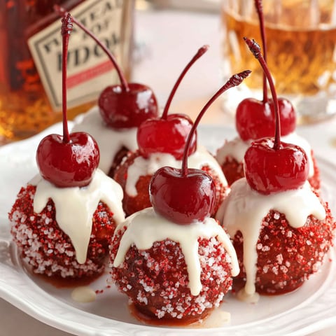 Cherry bombs with white icing and red cherries.