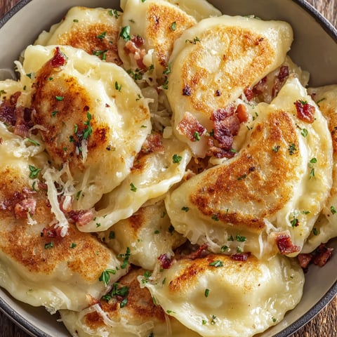 A bowl of pierogi ruskie potato cheese.