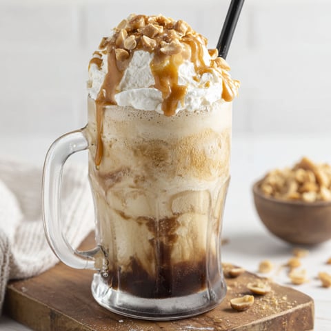 A glass of alcoholic root beer float.