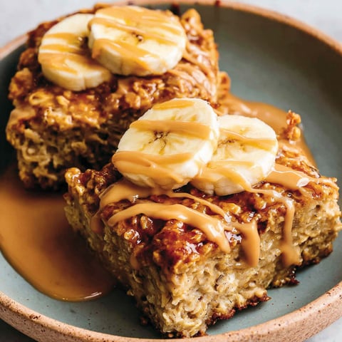 A plate of peanut butter banana baked oatmeal.