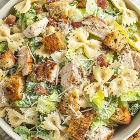 A bowl of Caesar Pasta Salad.