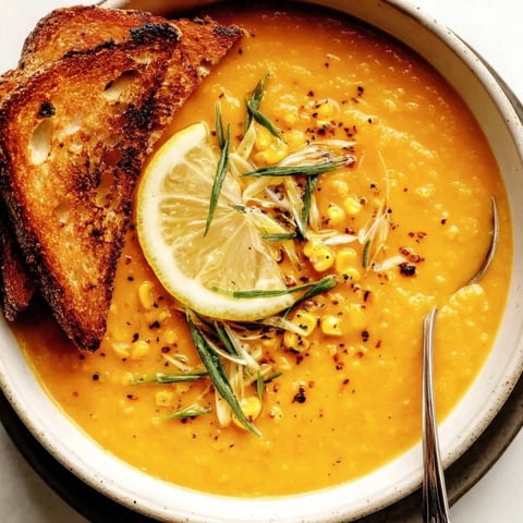 A bowl of soup with a lemon wedge on top.