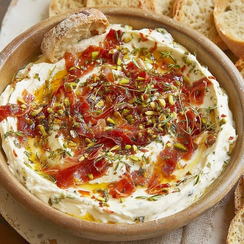 A bowl of brie cheese dip with bread.