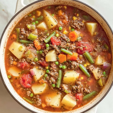 A bowl of soup with meat and vegetables.